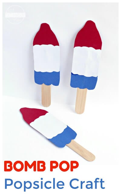 Bomb Pop Popsicle Craft - this is such a fun, simple craft for toddler, preschool, prek, and kindergarten craft for summer, independence day, or 4th of July Bomb Pop Popsicle Craft - this is such a fun, simple craft for toddler, preschool, prek, and kindergarten craft for summer, independence day, or 4th of July