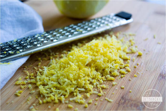chop onion, grate garlic, and zest lemon chop onion, grate garlic, and zest lemon