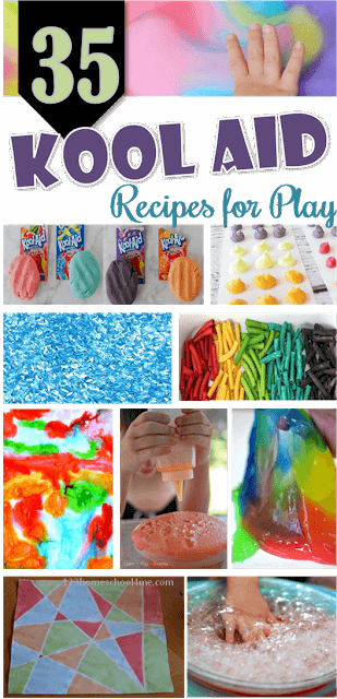 35 Kool Aid Recipes - tons of fun, clever ways to use kool aid with kids activities from kool aid paint, kool aid playdough, kool aid slime, kool aid foam, kool aid rice, kool aid cookies, and so many more! 35 Kool Aid Recipes - tons of fun, clever ways to use kool aid with kids activities from kool aid paint, kool aid playdough, kool aid slime, kool aid foam, kool aid rice, kool aid cookies, and so many more!