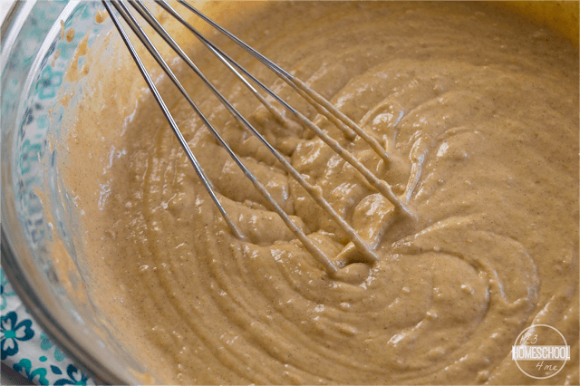 whish together the pumpkin, flour, cinnamon, nutmeg, milk, butter, eggs, and baking powder until smooth whish together the pumpkin, flour, cinnamon, nutmeg, milk, butter, eggs, and baking powder until smooth