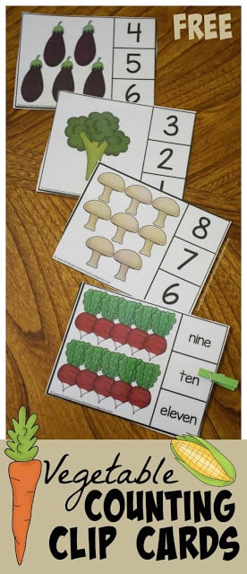 FREE Vegetable Count to 10 Clip Cards - these are so cute for practicing not only counting, but number words too! Plus it is a great way to mix in some vegetable vocabulary for preschool, prek, and kindergarten age kids.(count to 10 activities, count to 10 preschool, count to 10 kindergarten, count to 10 toddlers) FREE Vegetable Count to 10 Clip Cards - these are so cute for practicing not only counting, but number words too! Plus it is a great way to mix in some vegetable vocabulary for preschool, prek, and kindergarten age kids.(count to 10 activities, count to 10 preschool, count to 10 kindergarten, count to 10 toddlers)