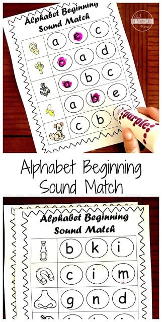 Kids will have fun practicing identifying alphabet letters and the sounds letters make with these fBeginning Sounds Worksheets. These beginning sounds worksheets free use bingo dauber markers to make practicing intial sounds extra FUN! These do a dot printables are a fun way for preschool, pre-k, kindergarten, and first grade students to practice phonemic awareness and phonics skills with a no prep, engaging, beginning sounds worksheets free. Simply print beginning sound worksheets and you are ready to play and learn with dot marker printables. 