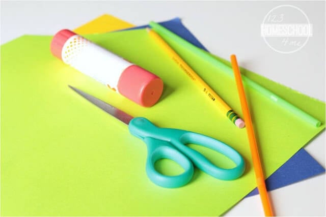 construction paper, straw, scissor, pencil, and glue construction paper, straw, scissor, pencil, and glue