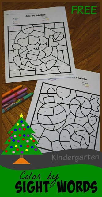 Christmas Color by Kindergarten Sight Words