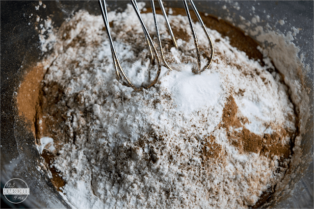 Stir in ginger, allspice, cinnamon, cloves, salt, baking soda, and flour Stir in ginger, allspice, cinnamon, cloves, salt, baking soda, and flour