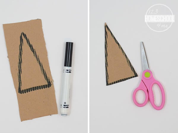 cut out a triangle out of cardboard to make this Christmas tree craft for kids cut out a triangle out of cardboard to make this Christmas tree craft for kids