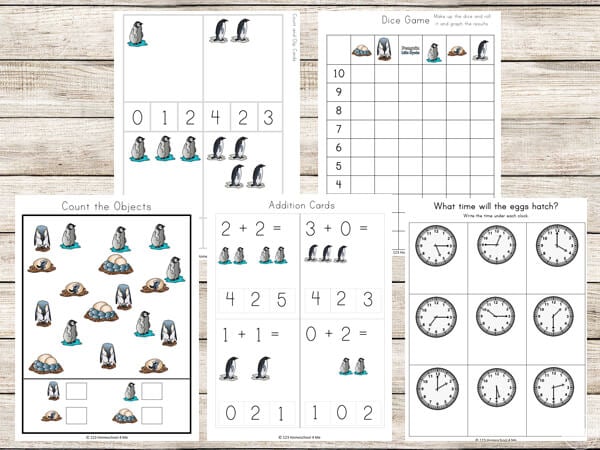 penguin graphing, math worksheets, telling time, and more wokrsheets for kids in preschool, kindergarten, first grade, and 2nd grade penguin graphing, math worksheets, telling time, and more wokrsheets for kids in preschool, kindergarten, first grade, and 2nd grade