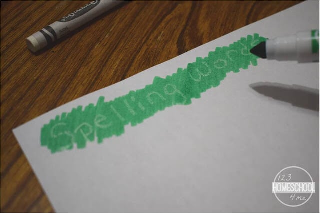 Color over the top of the white crayon word with marker to reveal your spelling word Color over the top of the white crayon word with marker to reveal your spelling word