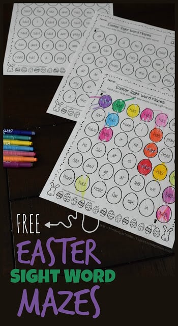 FREE Easter Sight Word Mazes - these free printable worksheets for kids are such a fun way for preschool, kindergarten and first grade kids to practice key sight words with a fun, color by sight word activity. This is perfect for an Easter center, homework, extra practice, spring break, homeschool, and more. FREE Easter Sight Word Mazes - these free printable worksheets for kids are such a fun way for preschool, kindergarten and first grade kids to practice key sight words with a fun, color by sight word activity. This is perfect for an Easter center, homework, extra practice, spring break, homeschool, and more.