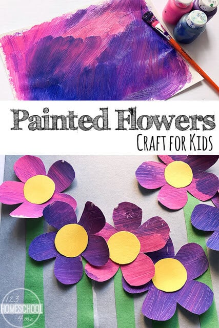 Looking for flower craft ideas? These beautiful painted flowers craft is perfect for toddler, preschool, kindergarten, first grade, 2nd grade, 3rd grade and more. It is a cute, fun, simple to make spring and summer craft for kids. painted flowers craft for kids-min