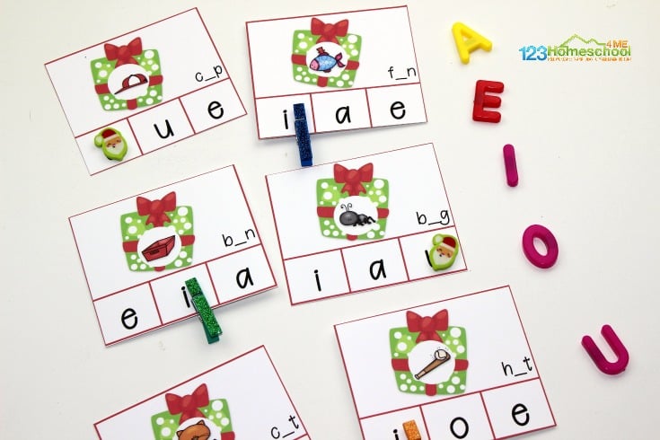 Christmas CVC Words Clip Cards