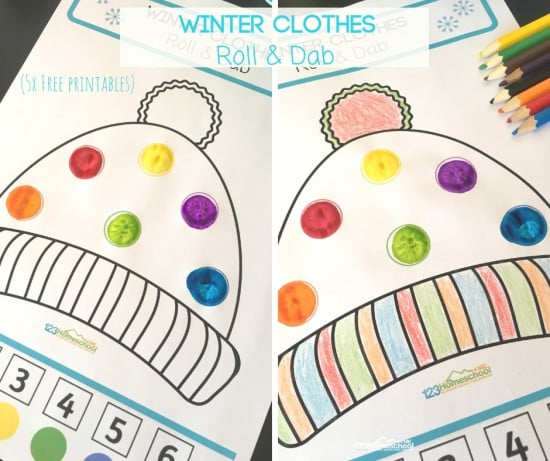 Free Winter Roll And Color Dab It Worksheets