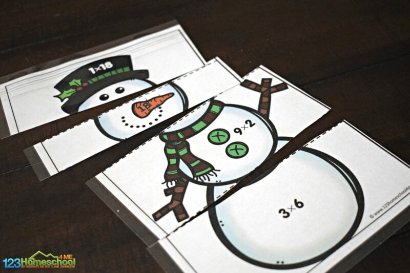 Free Snowman Multiplication Puzzles