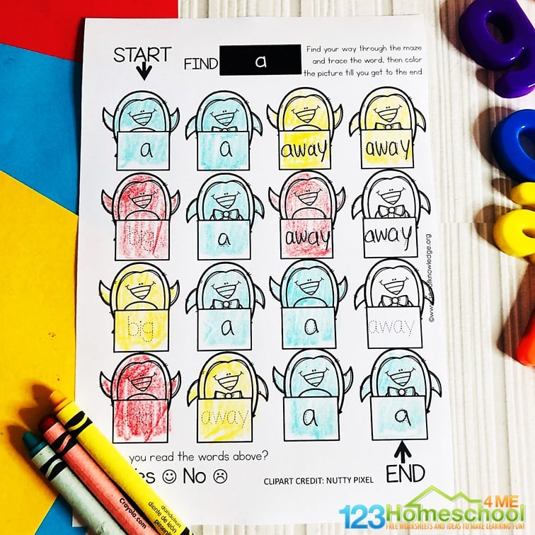 Penguin Pre K Sight Word Maze Worksheets