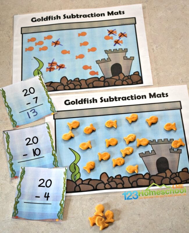 This hands on subtraction activity using goldfish helps kids learn that math is fun