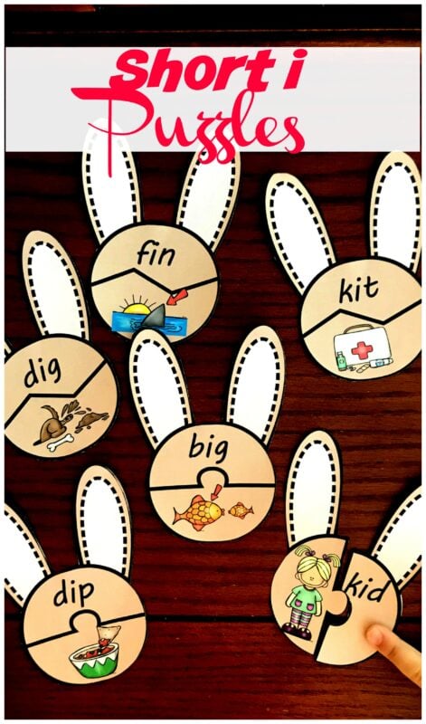 FREE Spring Short I Puzzles - this is such a fun way for preschool, kindergarten, and first grade kids to practice short i words while improving early literacy skills with a fun activity #shorti #kindergarten #literacy