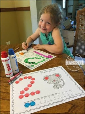use Bingo Dauber markers with these free printable, Number Worksheets for preschoolers, kindergartners, and grade 1 math