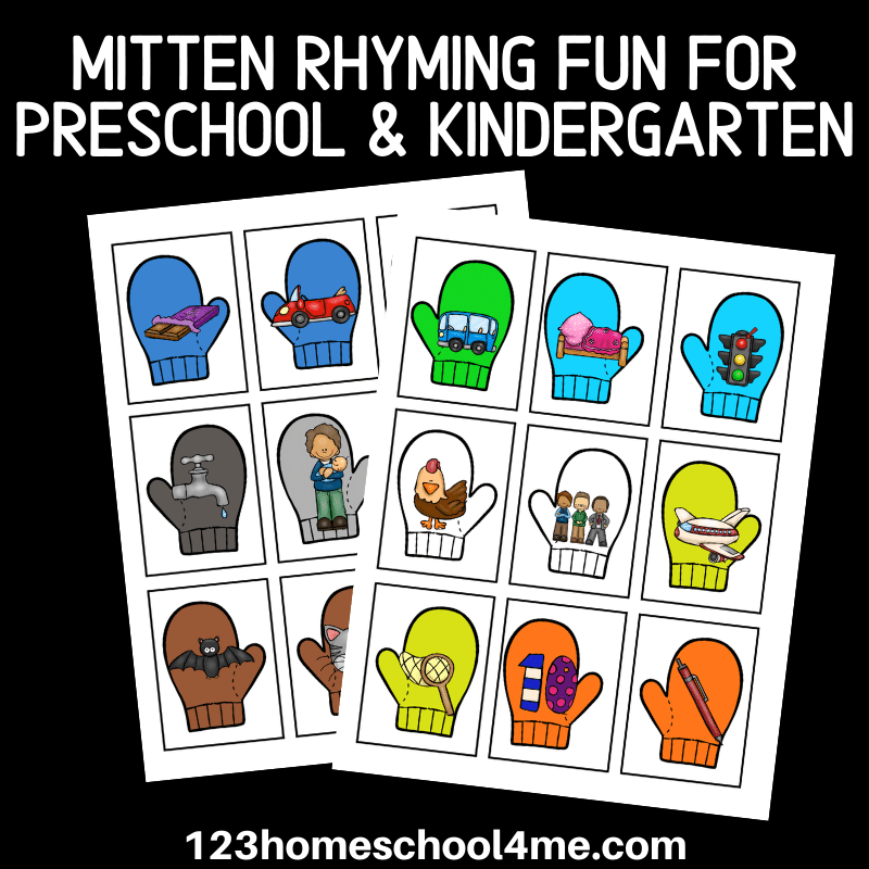 Engage preschoolers, kindergartners, and grade 1 students in a fun winter literacy activity by matching mittens to create rhyming word pairs, enhancing their early reading skills with a downloadable PDF pack featuring twenty-four sets of short vowel rhymes!