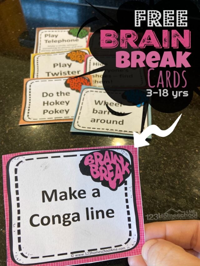 Printable Brain Break Crads for Kids - 123 Homeschool 4 Me