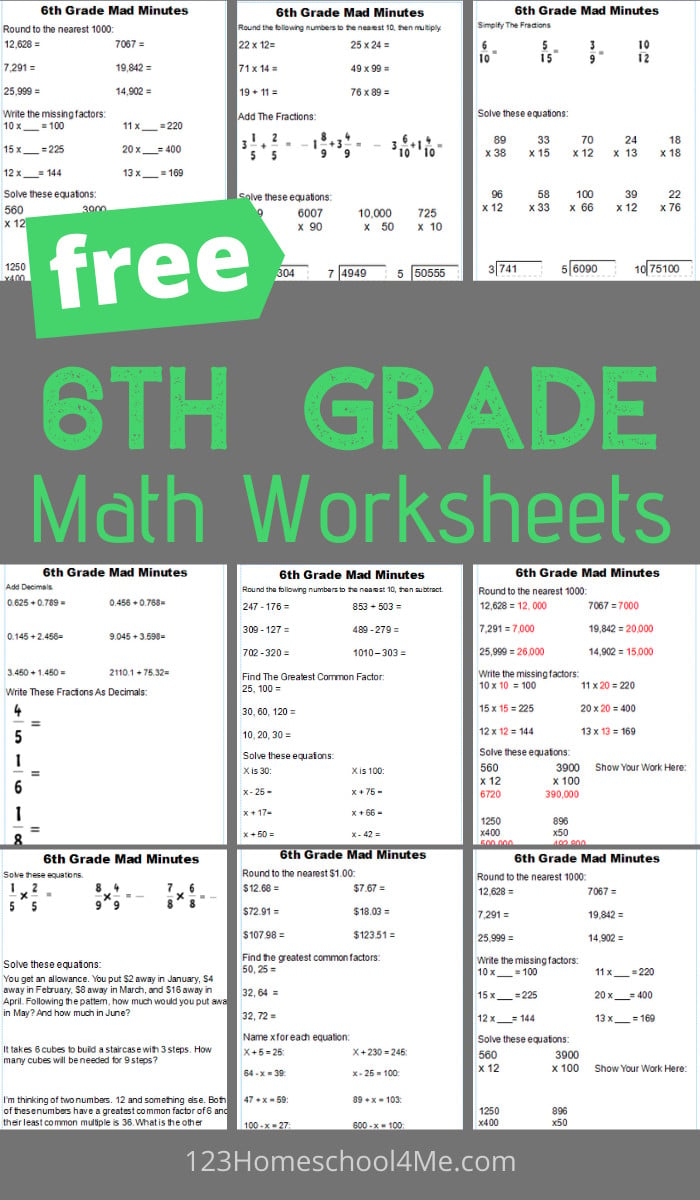 free 6th grade math worksheets