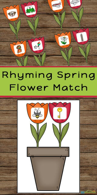 Super cute, spring themed, Flower Rhyming Activity for pre k, kindergarten, and first grade to improve reading readiness! This free printable rhyming game is sure to be a hit with your students!