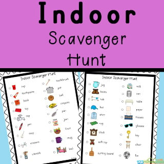 printable indoor Scavenger Hunt for Kids to do inside when they are stuck at home due to weather or social distancing