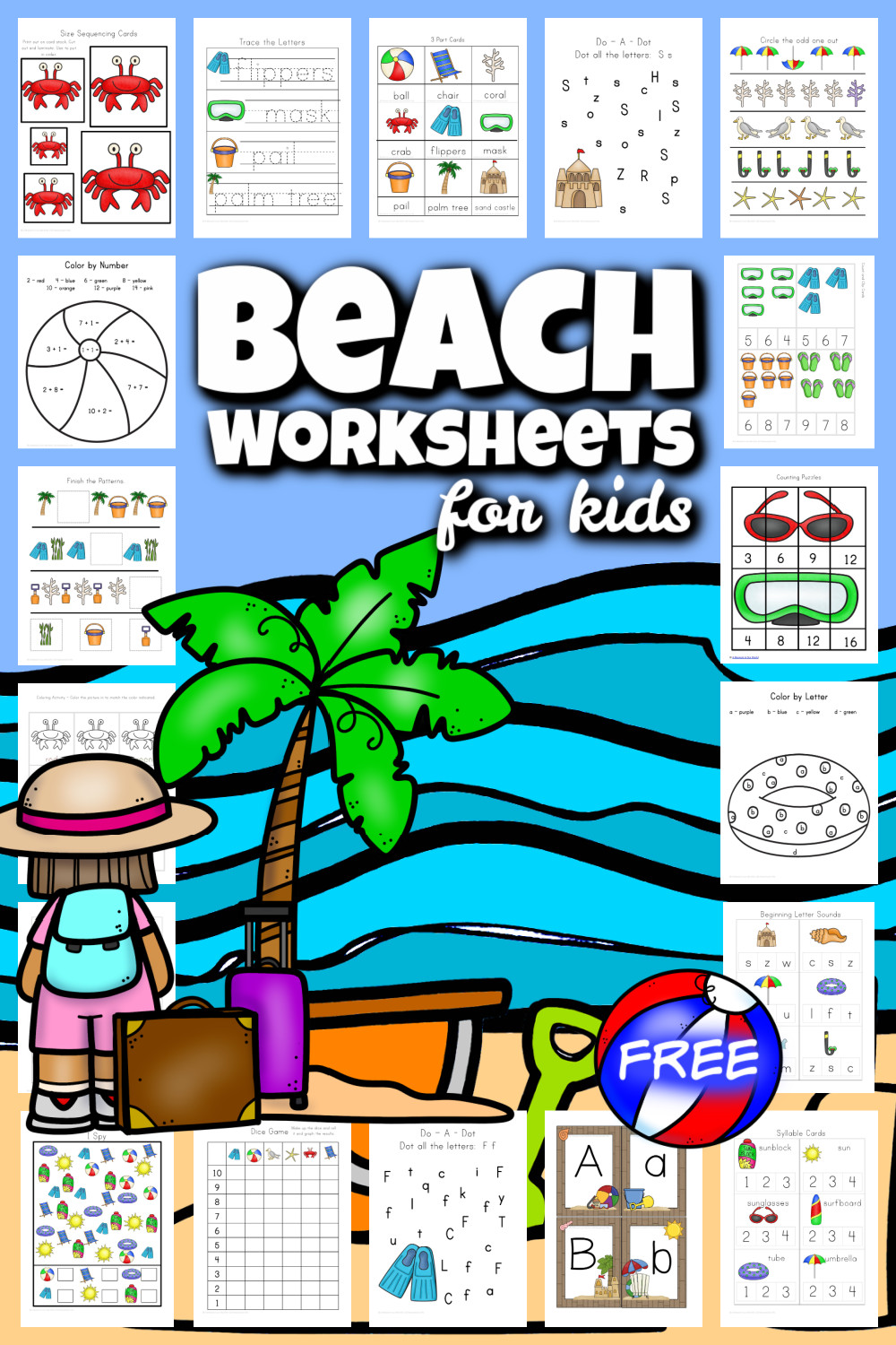  FREE Printable Beach Worksheets For Preschool K 1st