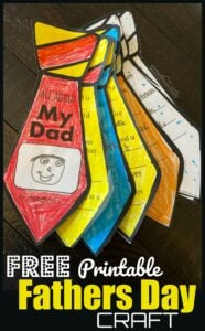 FREE Printable Fathers Day Craft - Dad will feel so special when you present him with this super cute, printable tie Fathers Day Craft! This is easy to make from the template, fun to color, and makes a precious keepsake when children fill in their favorite things about their Daddy to finish the Tie Flip book for Dad!