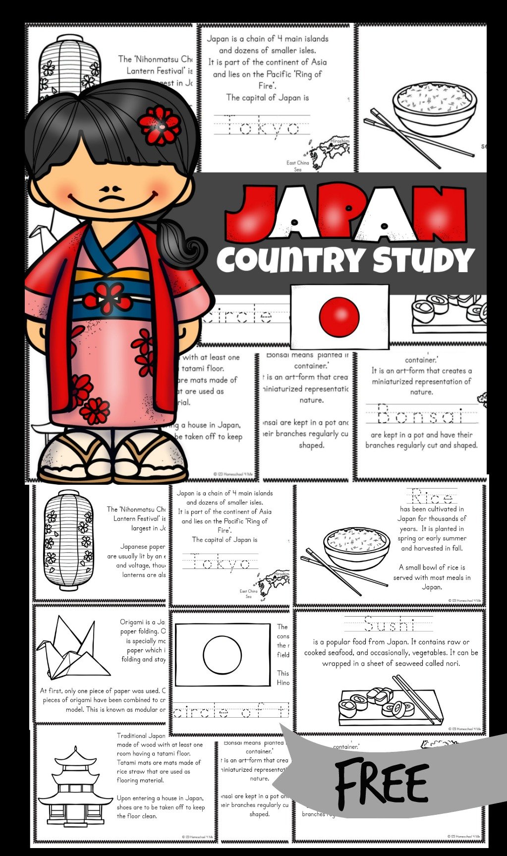 FREE Printable Japan for Kids Book with Worksheets and Coloring Pages