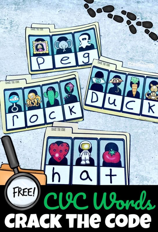 Make practicing reading and sounding out words fun with this Crack the Code themed, CVC Words Printables for pre k, kindergarten, and grade 1 students.
