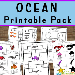 Huge pack of over 50 pages of Ocean Worksheets for Kids