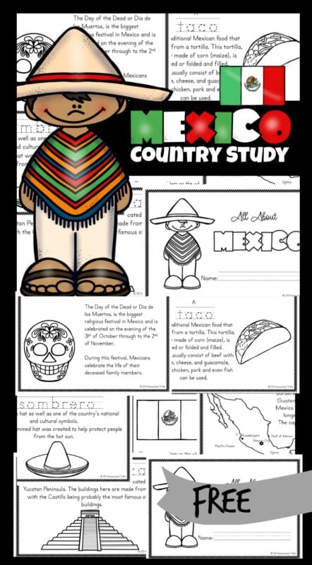 FREE Mexico Printables - Kids will be fascinated as they learn about the country of Mexico with these free printable Mexico for Kids books. Included are pictures to color and information about the culture, way of life and interests. These are a fanatic resource for kindergarteners, grade 1, grade 2, grade 3, and grade 4 students.