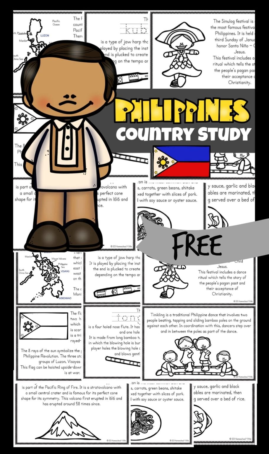 Philippines For Kids Printable Reader with Facts and Pictures to Color