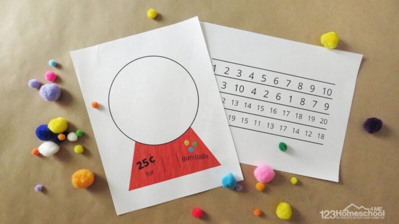 download the gumball printable to make the fun math activity for toddlers, preschoolers, and kindergarnters