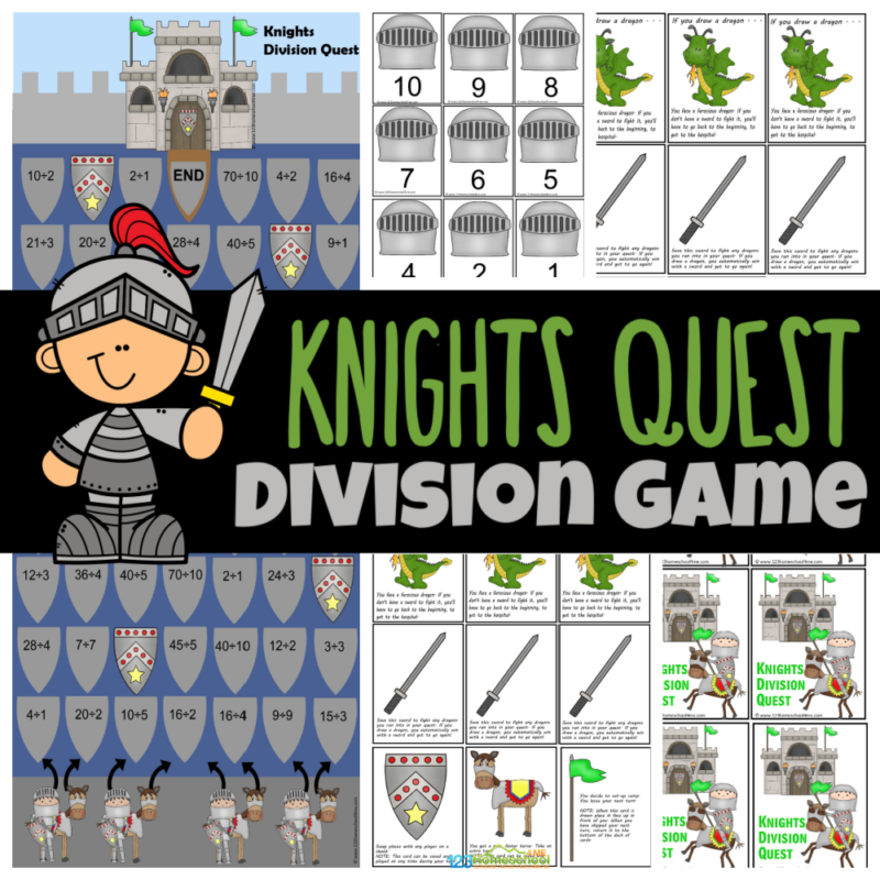 Make practicing division exciting for kids in grades 3 to 6 with the Knight's Quest printable game, which combines a fun middle ages theme with engaging division activities!