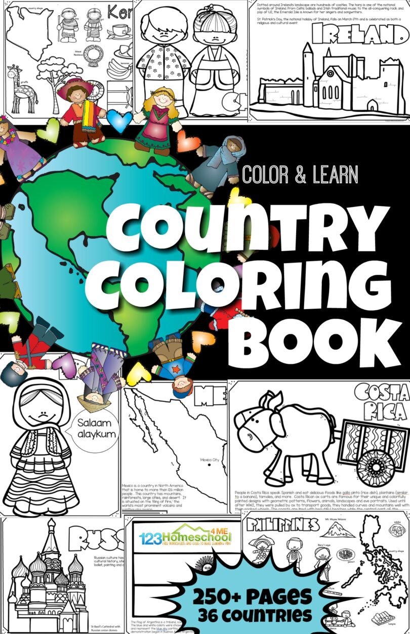 Read, Color & Learn Country Coloring Pages