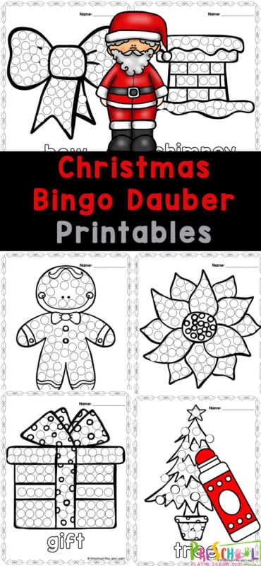 Grab these super cute christmas dauber printables for keep kids engaged and having fun in December. These do a dot christmas printables are perfect for helping preschool, pre-k, kindergarten, and first grade students work on fine motor skills while learning holiday vocabulary! This set of 25 christmas do a dot free printables pages include images of an angel, ornament, bells, bow, candle, candy cane, chimney, tree, fireplace, gift, gingerbread, poinsettia, reindeer, Santa, sleigh, snowman, star, stocking, and more! Simply download and print free christmas dot to dot printables pdf and you are ready for a fun activity!