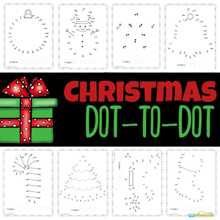 Kids can enjoy counting from 1 to 50 this December with adorable Christmas dot to dot activities available for free as printable math worksheets perfect for preschool and kindergarten!