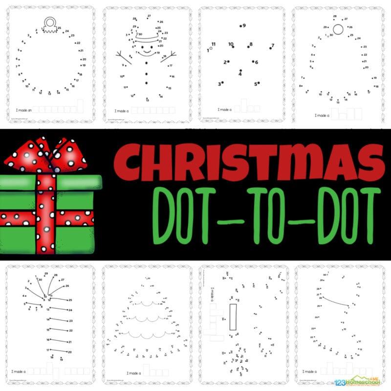 Kids can enjoy counting from 1 to 50 this December with adorable Christmas dot to dot activities available for free as printable math worksheets perfect for preschool and kindergarten!