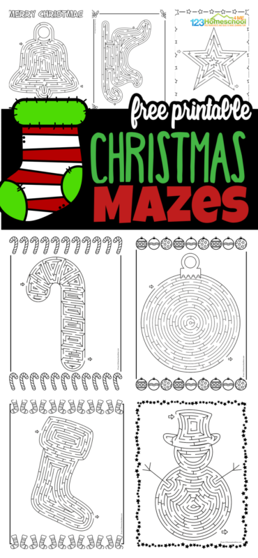 Kids will have fun completing these Christmas mazes free printable pages! This pack of Christmas maze printable free make great Christmas activity sheets for elementary age kids in first grade, 2nd grade, 3rd grade, 4th grade, 5th grade, and 6th grade students. Each of the super cute free christmas maze have a fun holiday theme such as a candy cane, ornament ball, Santa's sleigh, stocking, bell, Christmas tree, star, snowman, and more. Use these printable Christmas mazes at home or in the classroom during the holiday month of December.