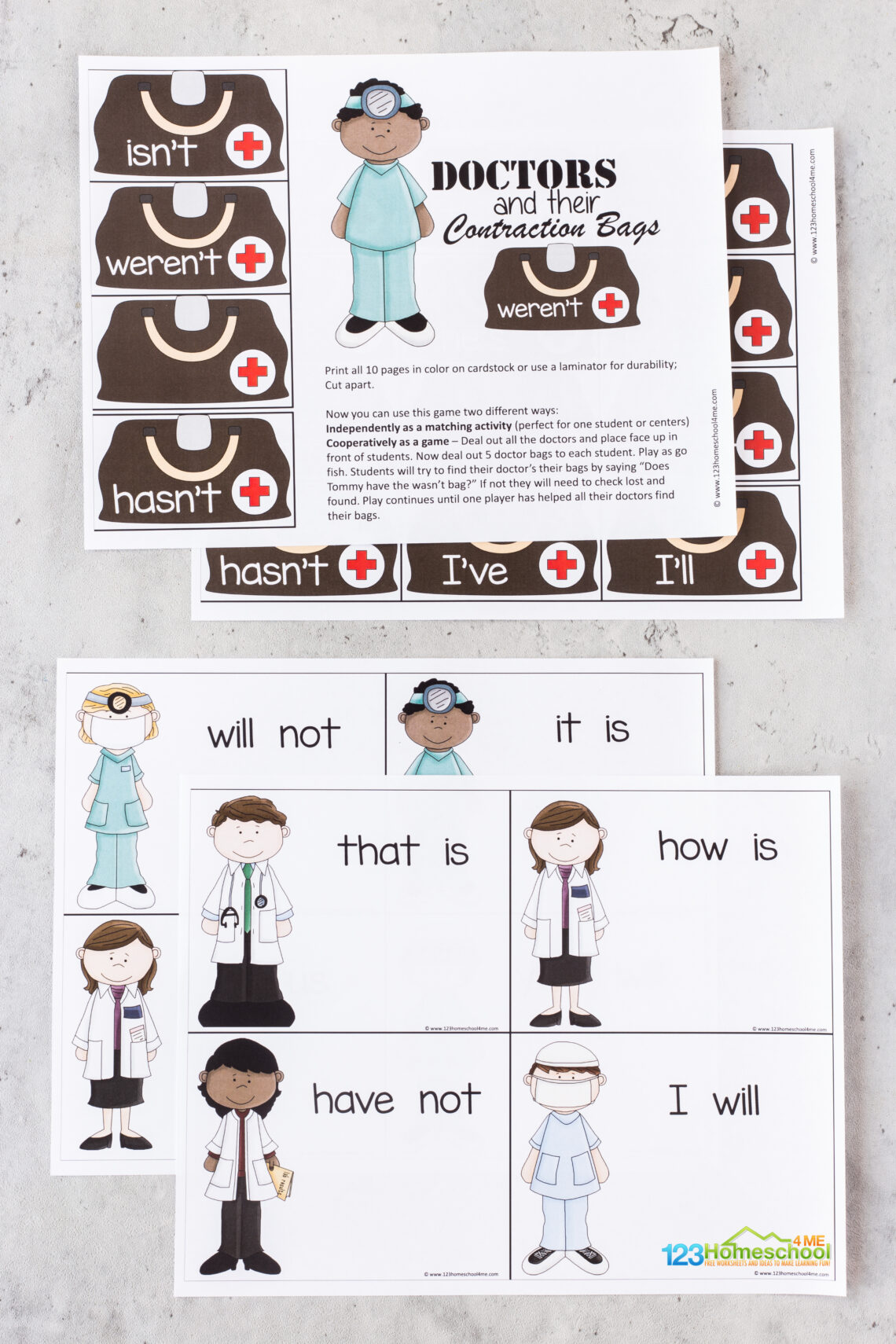 🩺 FREE Printable Doctor Contraction Matching Game