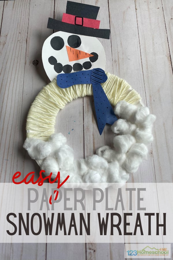 Paper Plate Snowman Wreath Craft for Winter