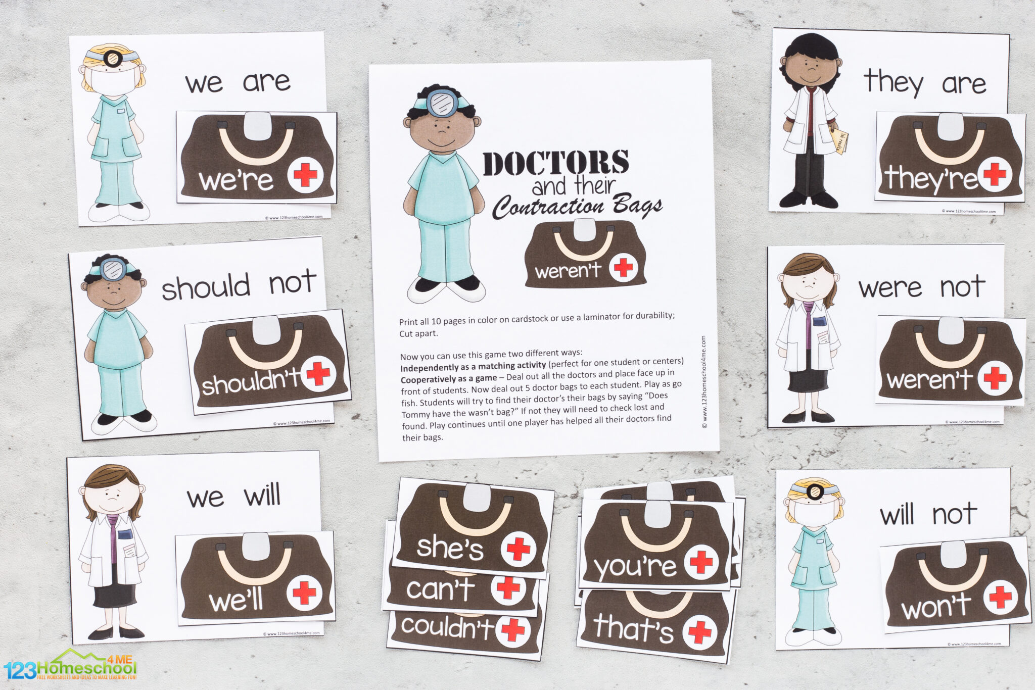 🩺 FREE Printable Doctor Contraction Matching Game