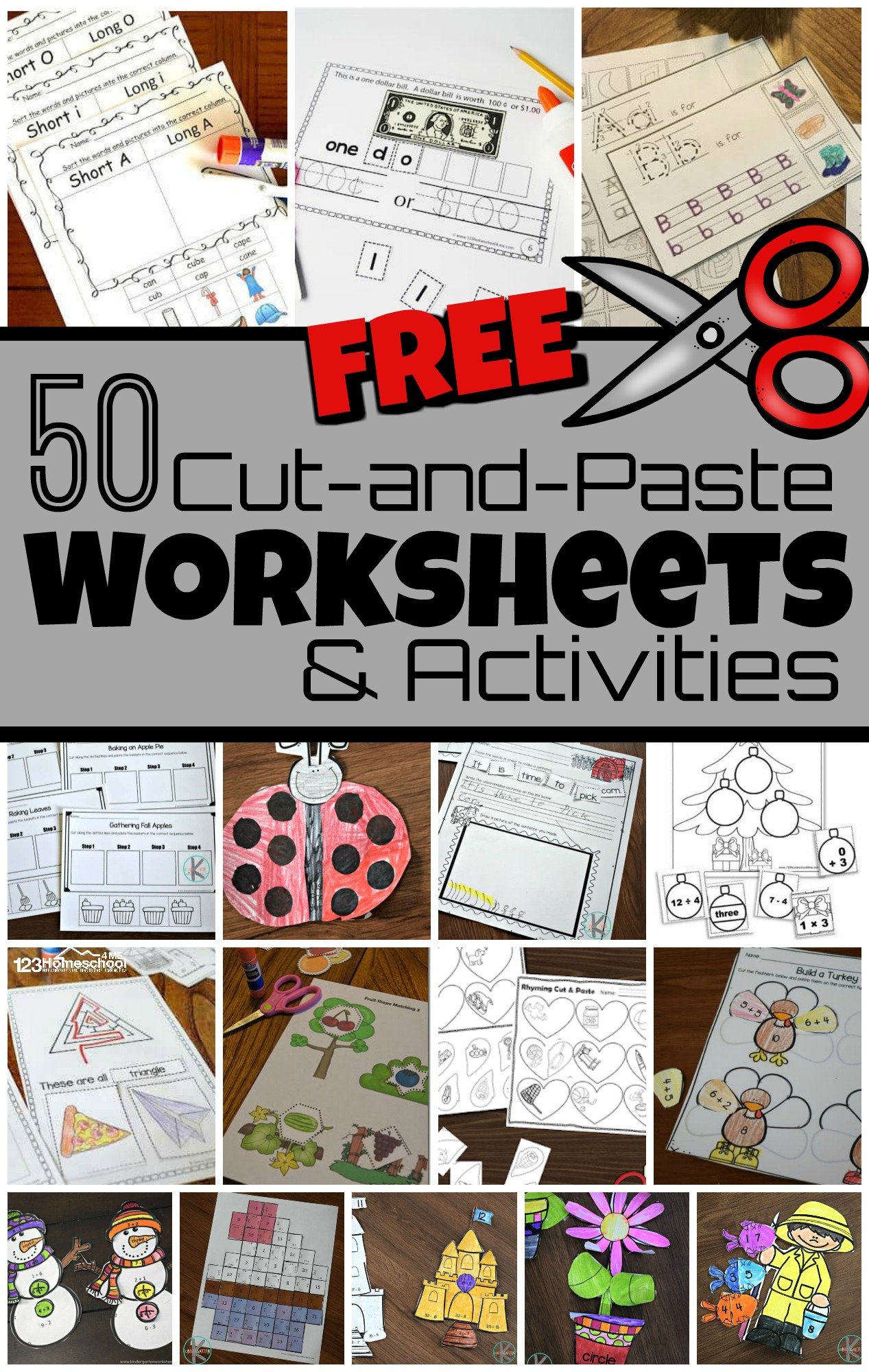 50 FREE Cut and Paste Worksheets and Activities for Kids