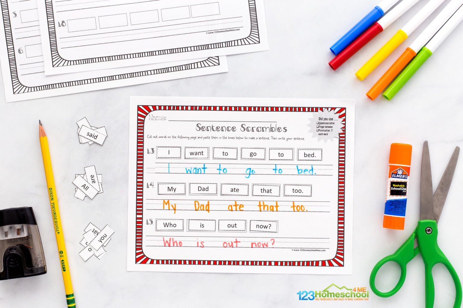 Free printable sentence scramble worksheets for kids