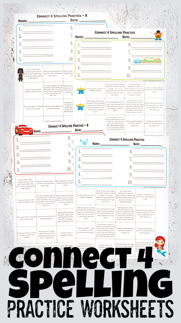 FREE Printable Connect 4 Spelling Practice Worksheets