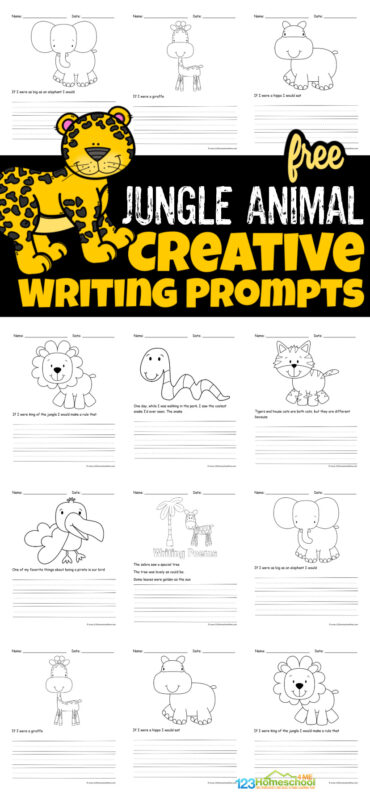 Your kids are going to have a blast practicing their handwriting and writing skills with our adorable free jungle animal writing prompts. These engaging animal picture writing prompts are perfect for students in Kindergarten through 4th grade. They're a fantastic way to spark creativity and excitement about learning. Just print out our easy-to-use animal writing activities PDF filled with fun writing prompts, and you're all set for some hassle-free writing adventures. Your kids are going to have a blast practicing their handwriting and writing skills with our adorable free jungle animal writing prompts. These engaging animal picture writing prompts are perfect for students in Kindergarten through 4th grade. They're a fantastic way to spark creativity and excitement about learning. Just print out our easy-to-use animal writing activities PDF filled with fun writing prompts, and you're all set for some hassle-free writing adventures.