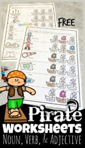 These super cute, clever, and FUN Pirate Parts of Speech Worksheets are a great way to help students practice identifying nouns, verbs, and adjectives while having fun. Each of these pirate worksheets has a different activity to practice identifying parts of speech. These worksheets parts of speech are perfect for first grade, 2nd grade, 3rd grade, 4th grade, 5th grade, and 6th graders. Simply download pdf file with parts of speach worksheets and get ready to have fun playing and learning!
