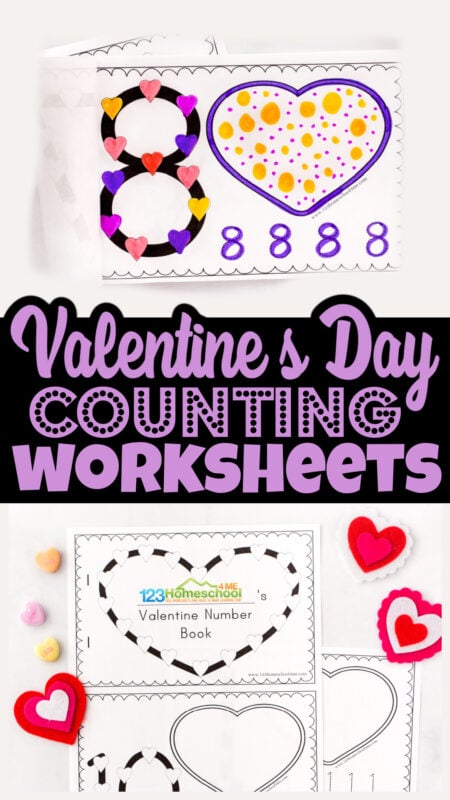 Free Printable Valentines Day worksheets work on number 1-20 and counting to 20 with a hands on Valentine&rsquo;s Day math activity for kids.