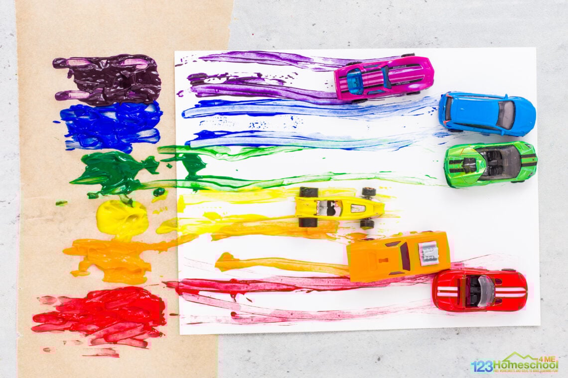 🚗 FUN Rainbow Painting with Cars Activities for Kids
